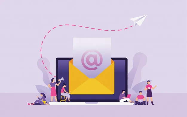 Illustration d’une newsletter avec une enveloppe et un symbole arobase.